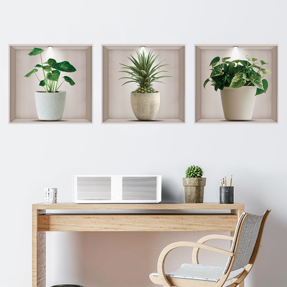 Home Office Backdrop - Vasos de flores, plantas verdes, adesivos