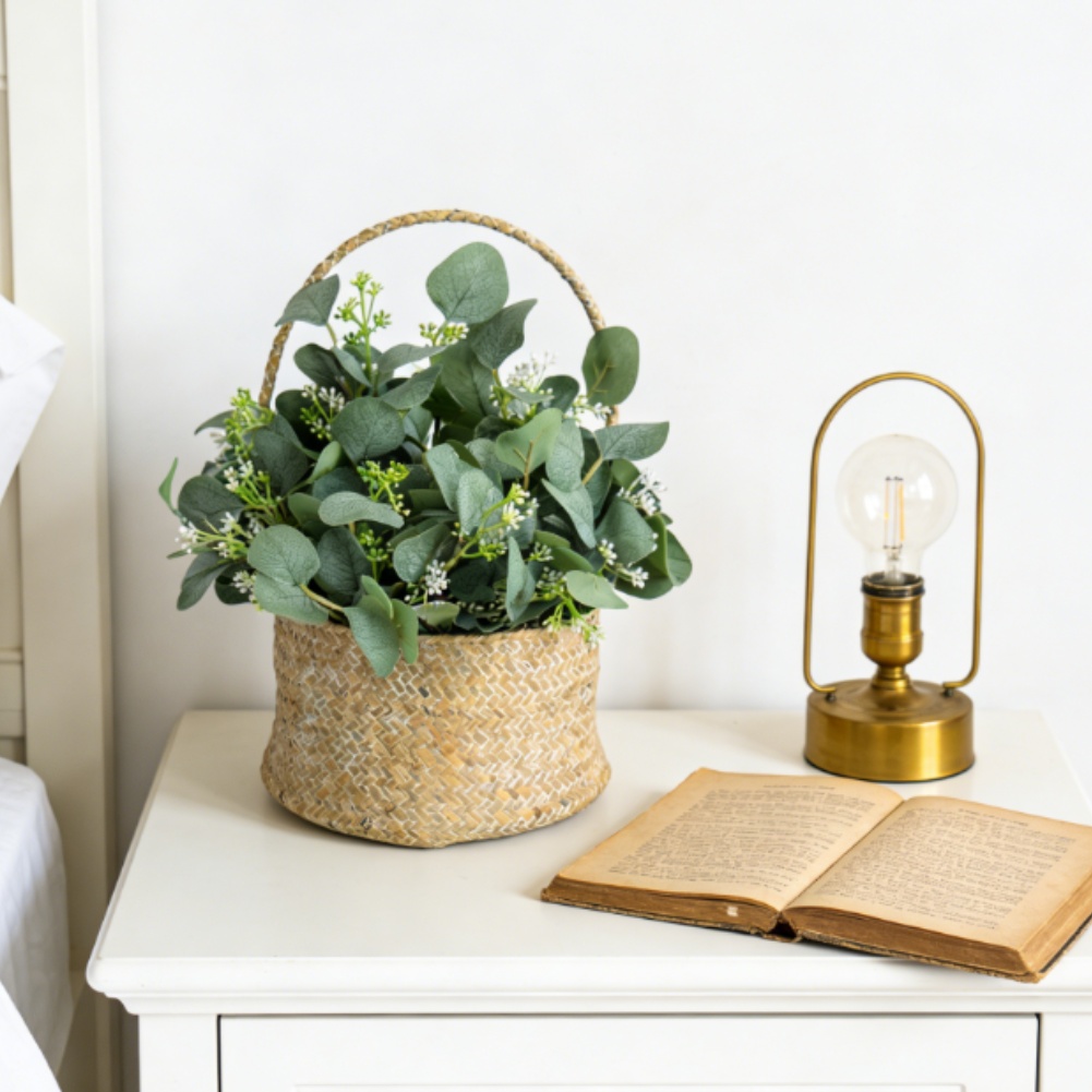 Home Office Backdrop - Folhas de eucalipto artificiais, hastes de